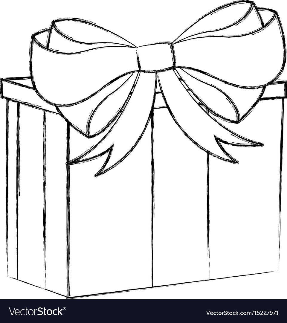 960x1080 Cartoon Of A Sketched Black And White Christmas Gift Box Royalty