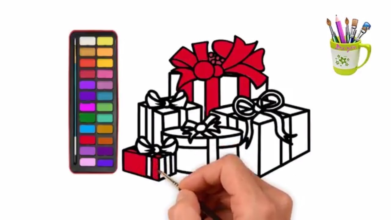 1280x720 Drawing And Coloring For Children How To Draw A Christmas Gift
