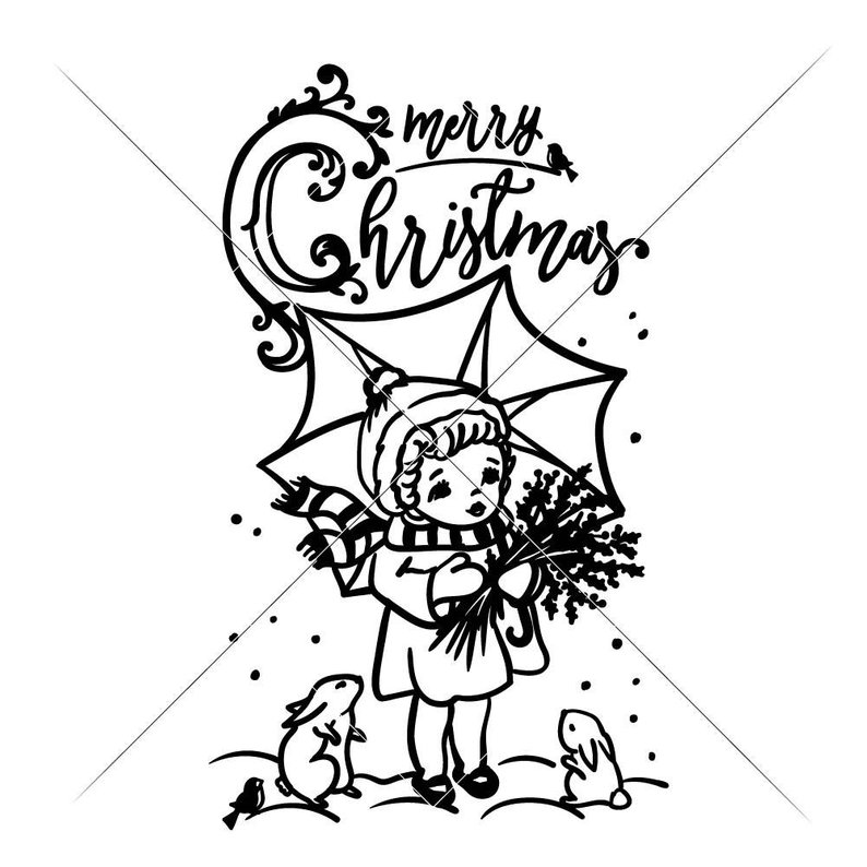 794x794 Merry Christmas Girl With Umbrella Vintage For Etsy