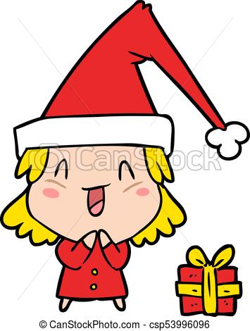 355x470 Cartoon Girl Wearing Christmas Hat