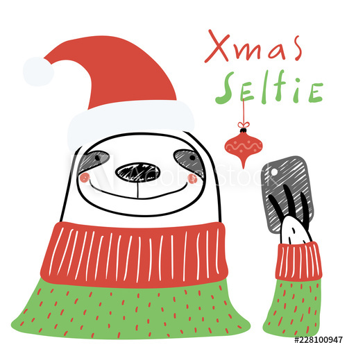 500x500 Hand Drawn Vector Illustration Of A Cute Funny Sloth In A Santa