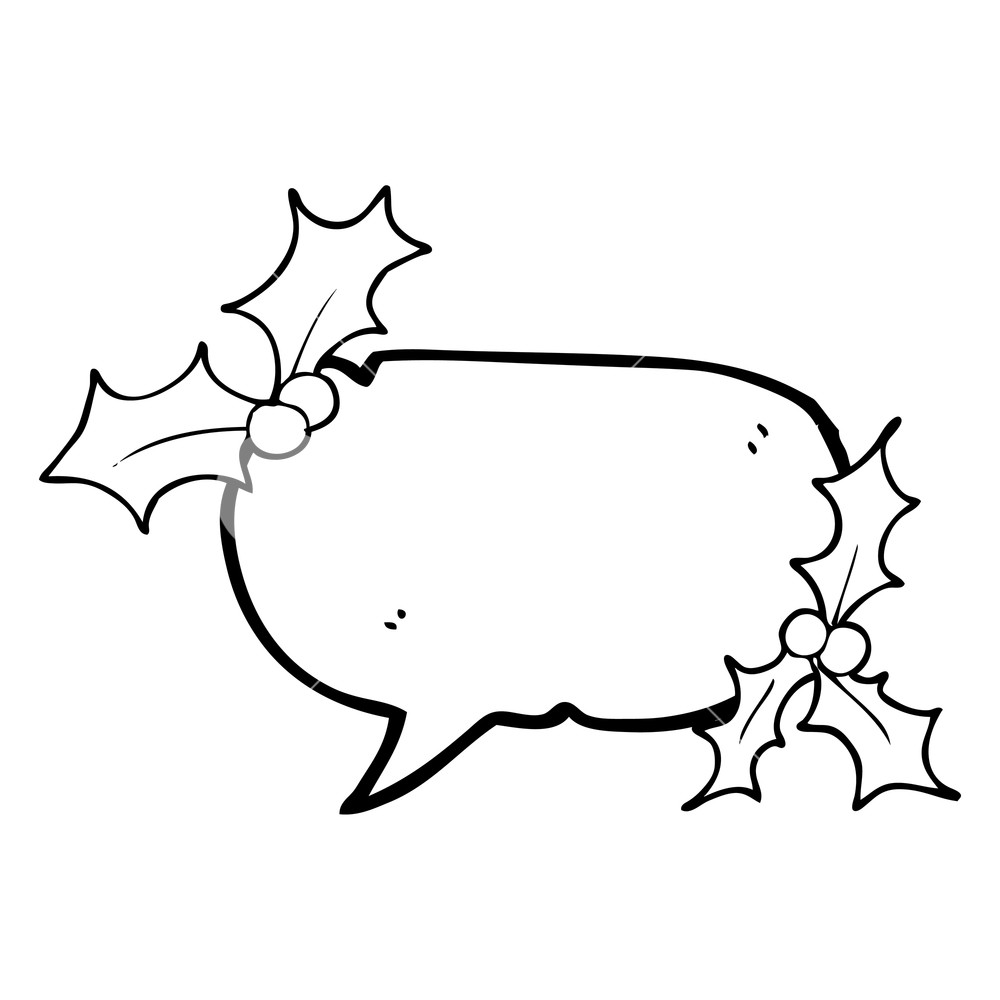1000x1000 Freehand Drawn Speech Bubble Cartoon Christmas Holly Royalty Free