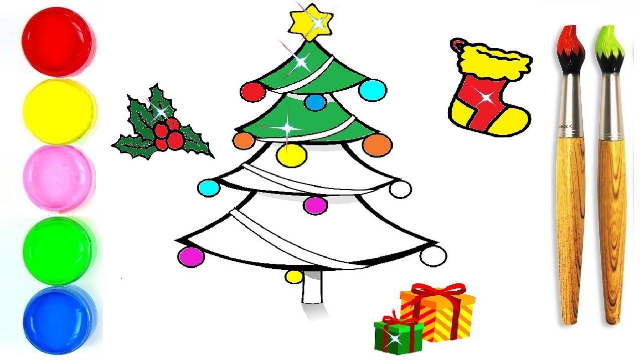 1280x720 Glitter Christmas Tree Ornaments Coloring And Drawing For Kids