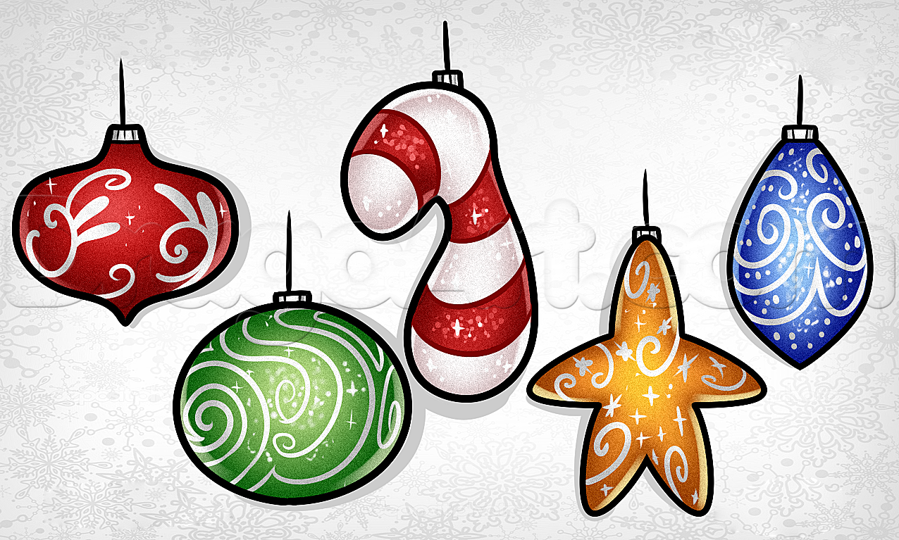 1276x767 How To Draw Christmas Bulbs, Step