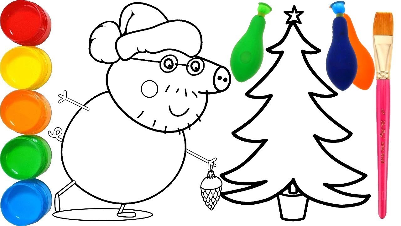 1280x720 Daddy Pig Christmas Tree Peppa Pig Drawing For Kids