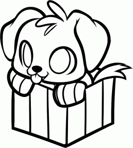 272x302 drawing printout how to draw a christmas puppy, christmas present