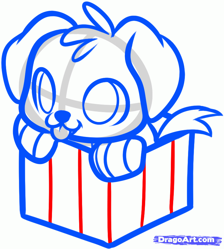 767x853 How To Draw A Christmas Puppy, Christmas Present, Step
