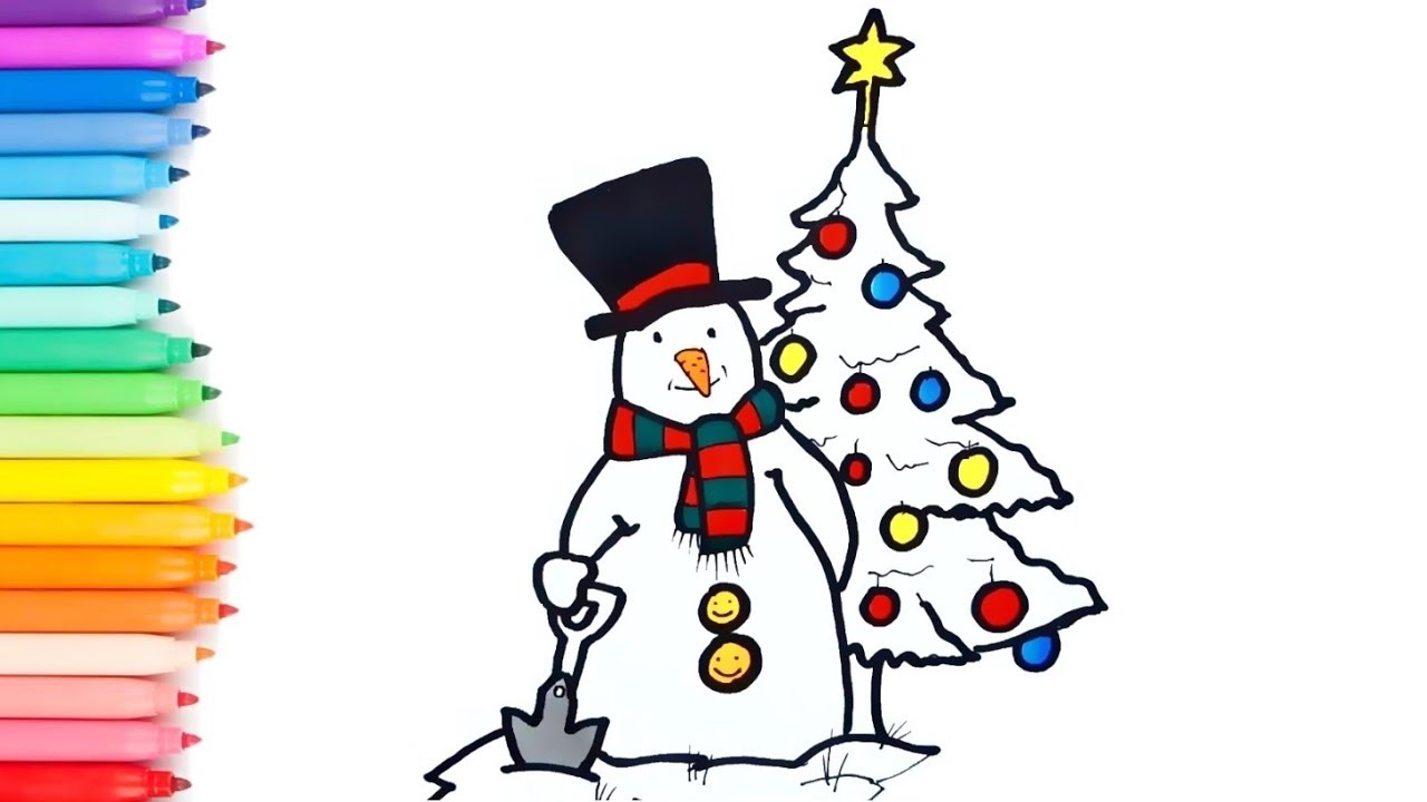 1280x720 Snowman And Christmas Tree Drawing Painting For Kids Joy Toy