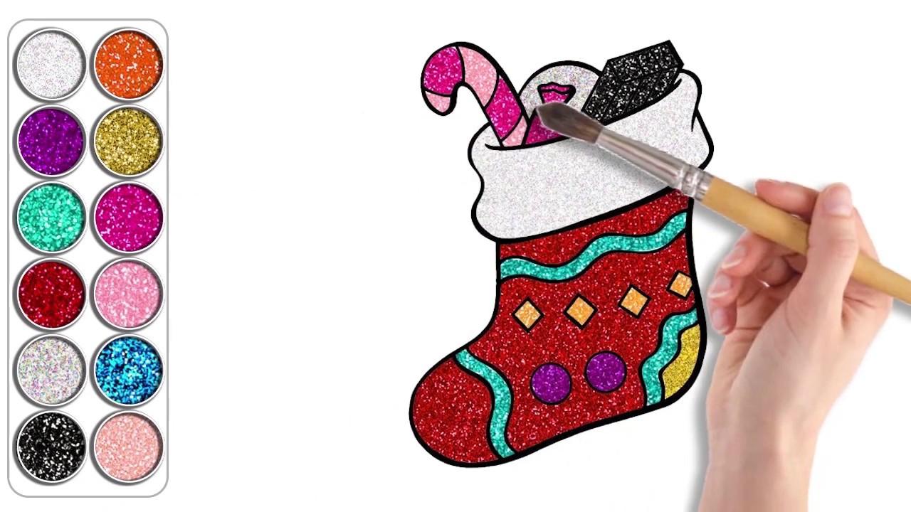 1280x720 Christmas Sock Drawing Glitter Coloring Simli Boyama
