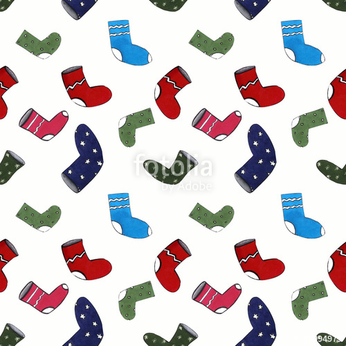 500x500 Christmas Seamles Pattern With Socks On White Background Drawing