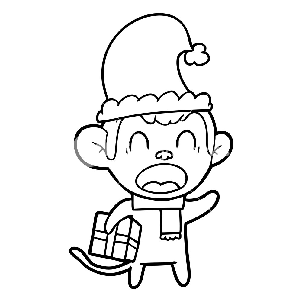 1000x1000 Shouting Cartoon Monkey Carrying Christmas Gift Royalty Free Stock