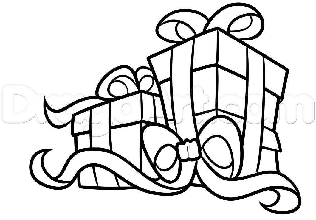 1060x739 How To Draw Christmas Presents Step