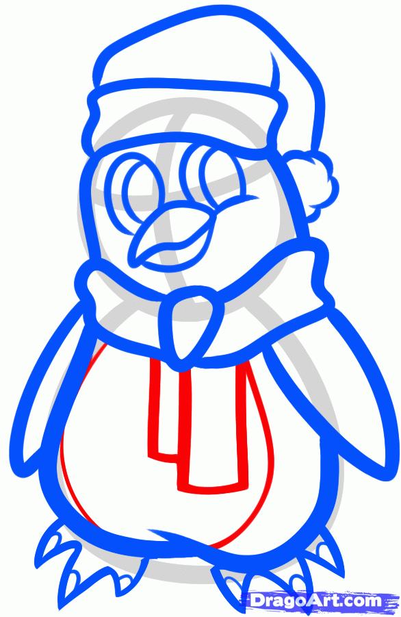 586x901 How To Draw A Christmas Penguin, Step