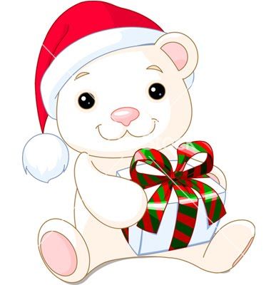 380x400 Christmas Teddy Bear Wearing Santa Hat With Gifts In Hands Smiling