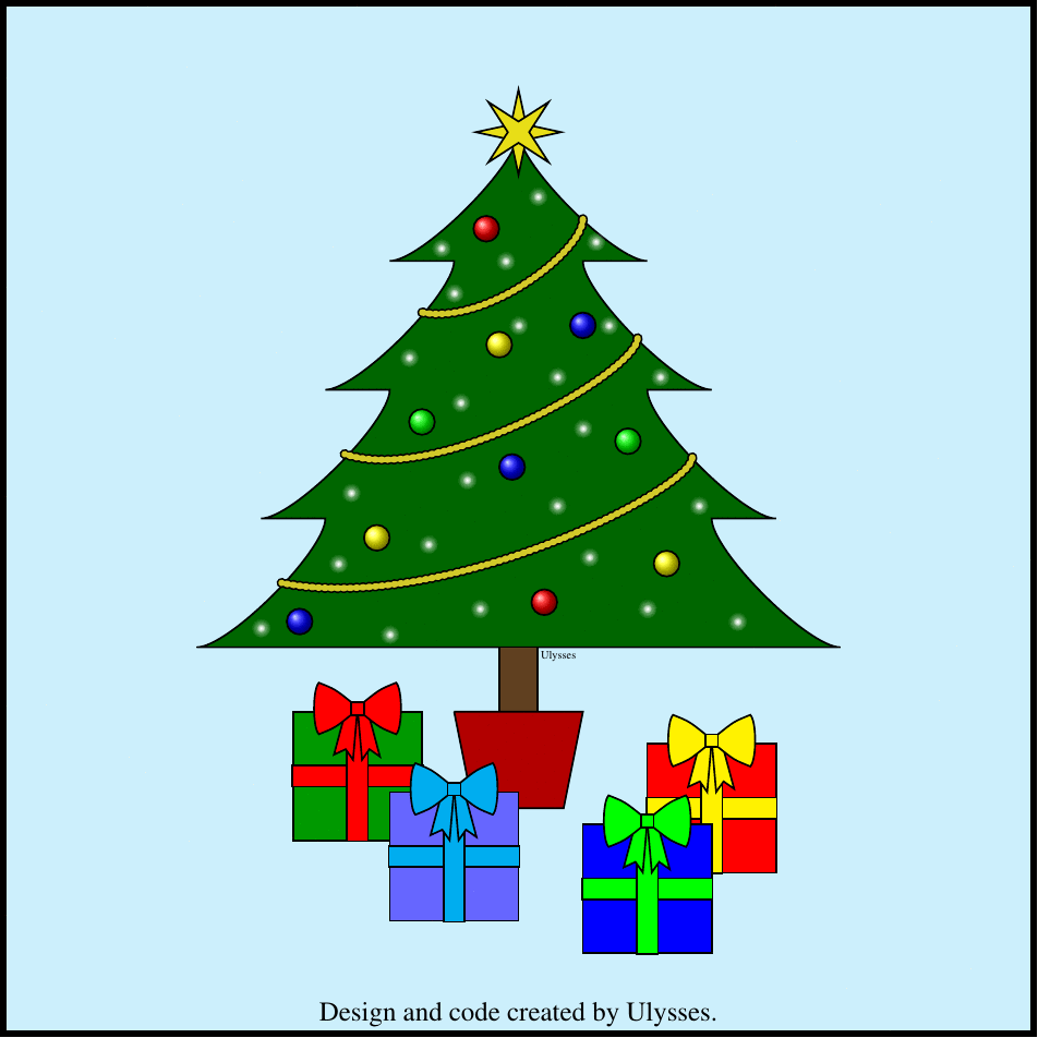 952x952 how can we draw a christmas tree with decorations, using tikz