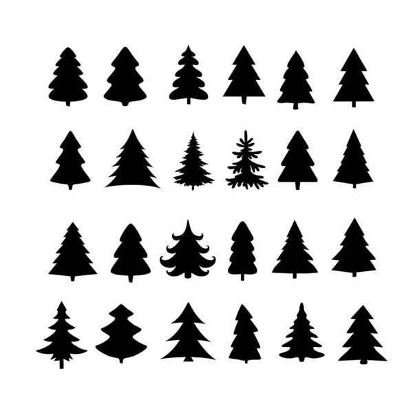 600x600 Christmas Tree Silhouette Design Vector Set Concept Tree Icon