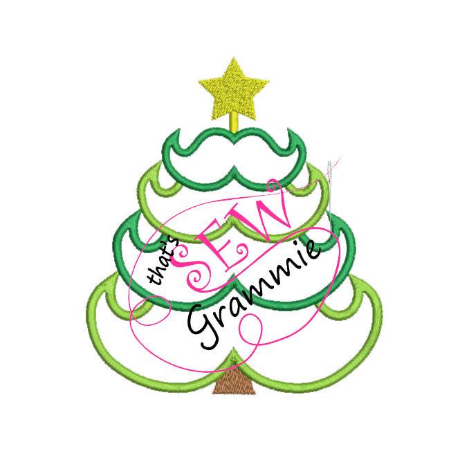 665x665 Mustache Christmas Tree Applique Design Sewgrammie