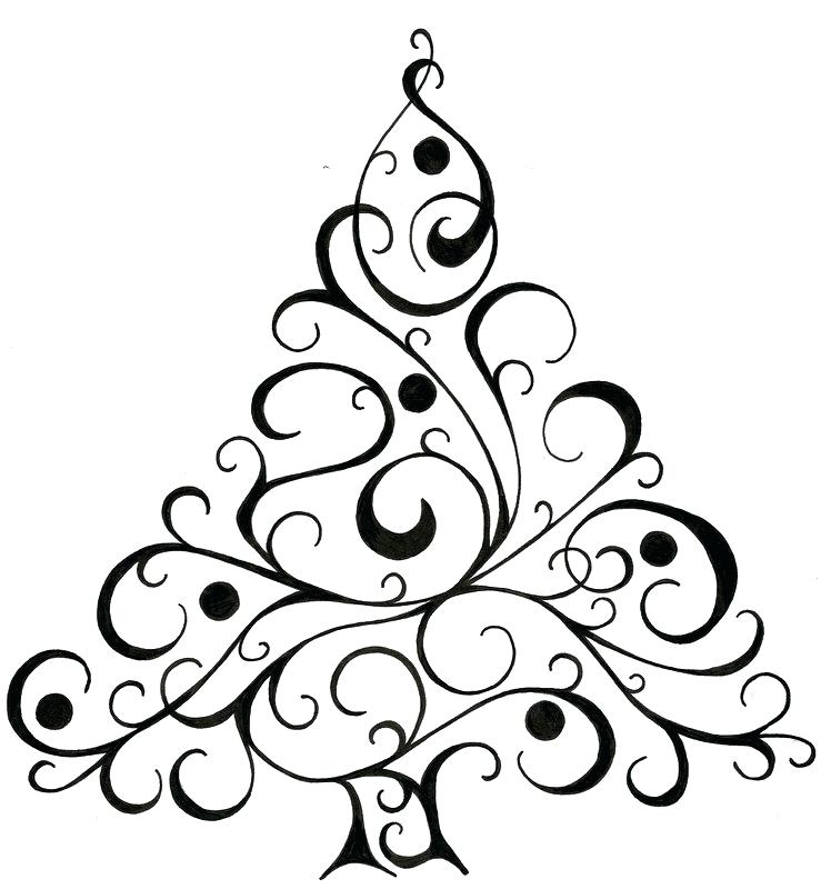 739x800 Christmas Tree Drawing Easy Drawings Black And White Fun