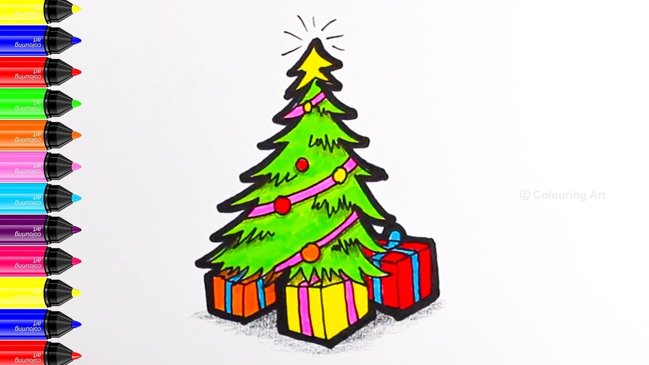 1280x720 Coloring Christmas Tree Star And Gift Boxes Painting