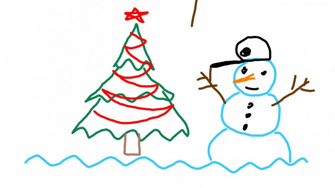 1084x610 Christmas Tree Drawing Easy Video How To Make In Step Simple