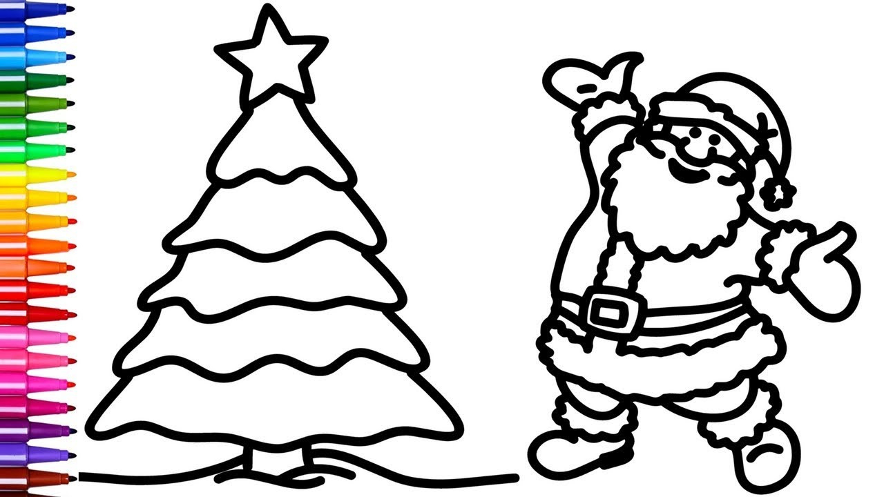 1280x720 Christmas Tree Drawing For Kids With Santa