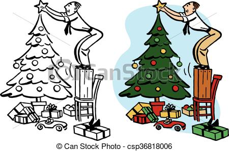 450x298 Man Decorating Christmas Tree A Man Places The Star Atop His