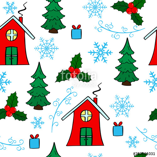 500x500 Cute Christmas Seamless Pattern Hand Drawn Celebration Background