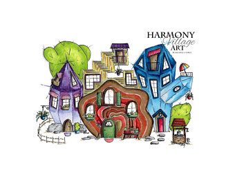 340x270 Mushroom Christmas Village Pen And Ink Drawing Etsy