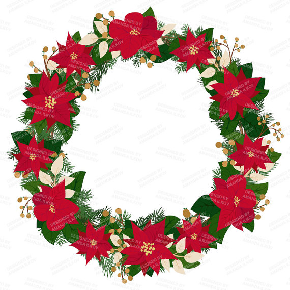 570x569 Clipart Poinsettia Wreath Drawing