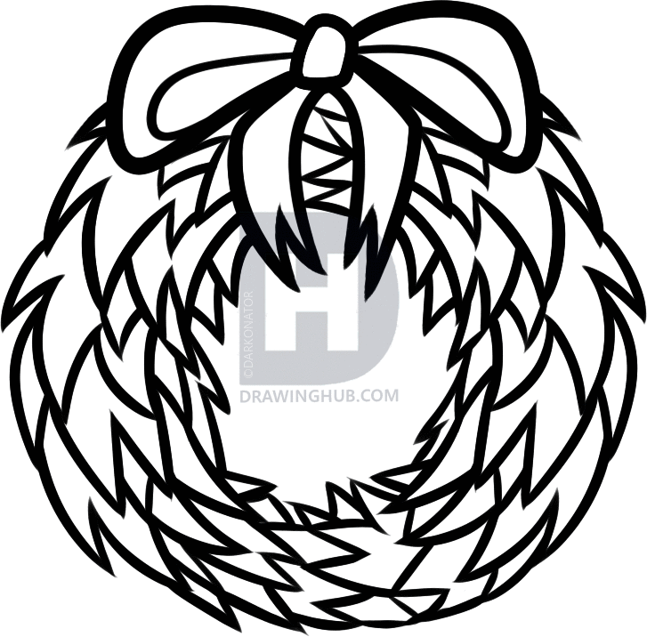727x716 How To Draw A Christmas Wreath, Step