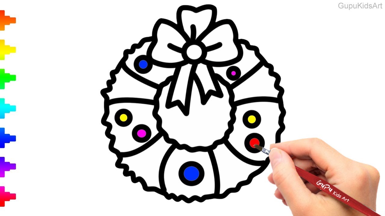 1280x720 Christmas Wreath Drawing And Coloring For Kids How To Draw