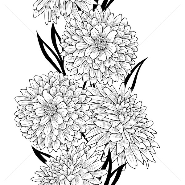 600x600 Floral Tile Pattern Flower Chrysanthemum Line Art Background