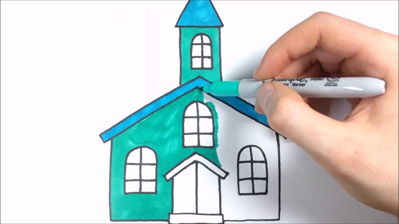 1280x720 How To Draw Church For Kids Coloring Book For Children