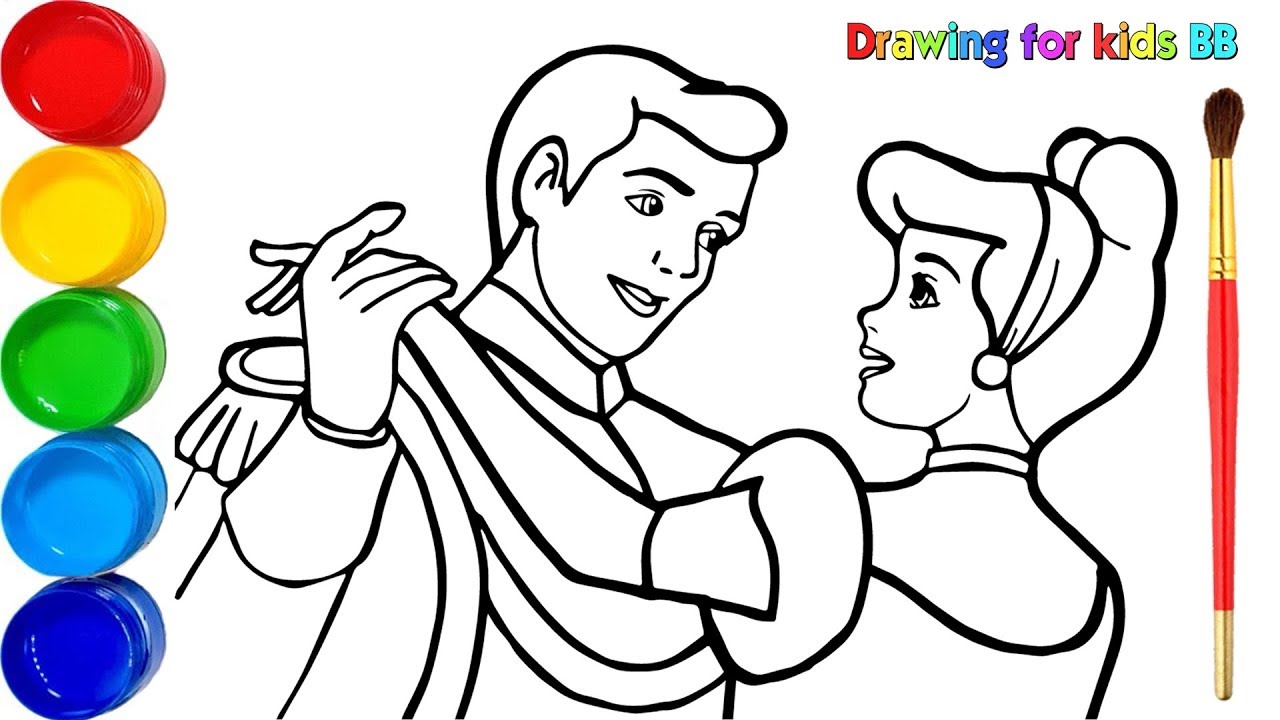 1280x720 Glitter Cinderella And Prince Charming Coloring And Drawing