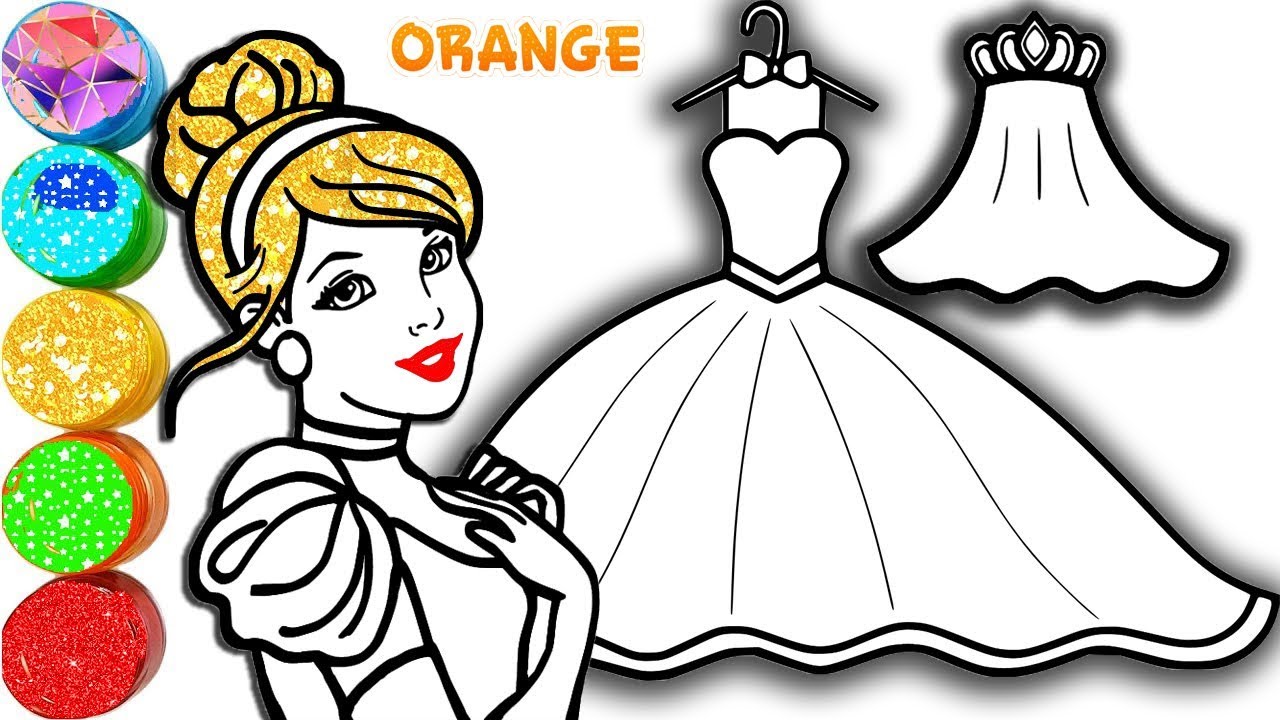 1280x720 Glitter Cinderella, Wedding Dress Drawing And Coloring Pages