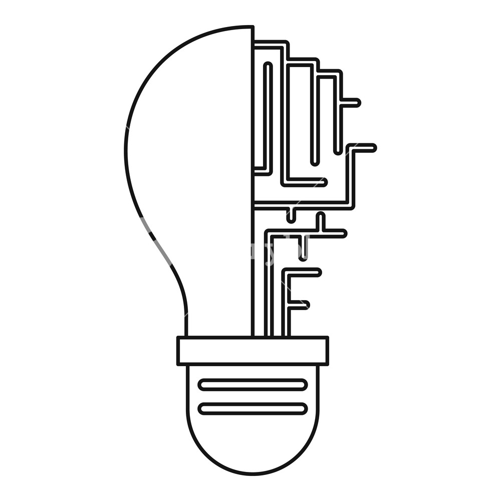 1000x1000 circuit board inside light bulb icon in outline style isolated