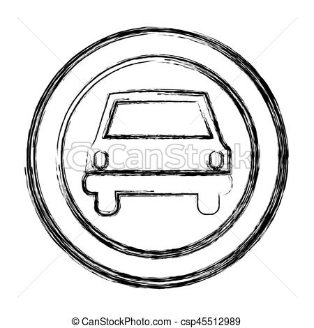 450x470 Monochrome Sketch Of Circular Frame With Automobile In Front