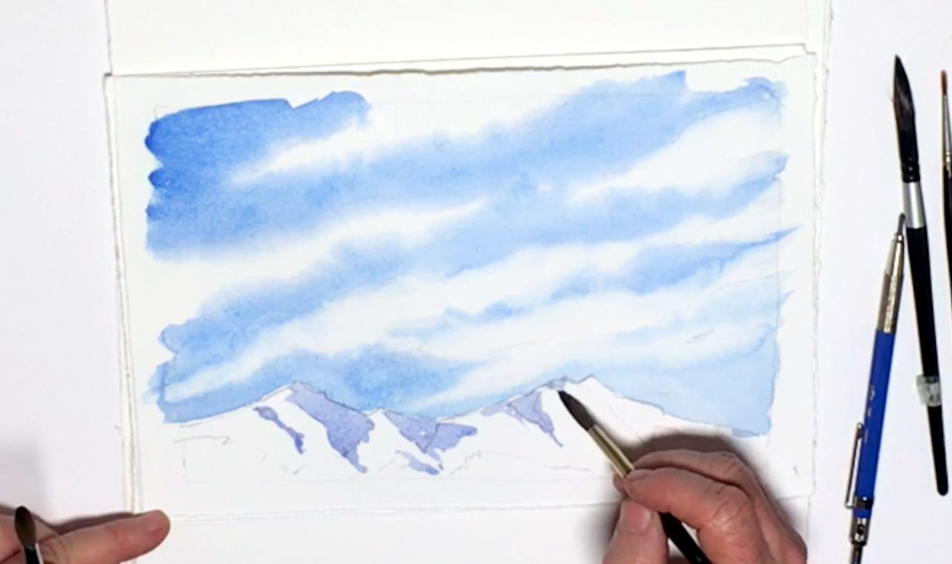 1372x814 Paint Wispy Cirrus Clouds Snowy Mountains In This Virtual