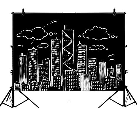 466x410 Black White Chalk Big City With Cloud School