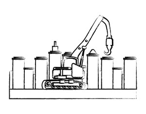 300x235 Crane Truck Over City Buildings And White Background, Vector