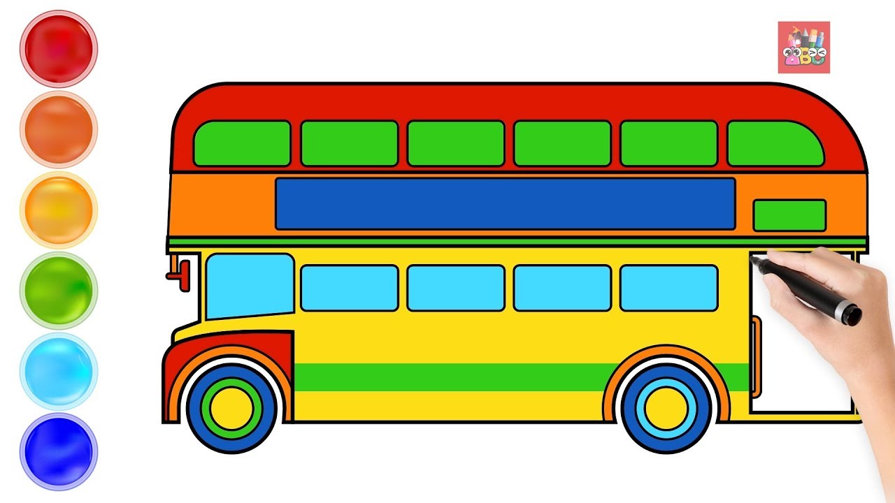 1280x720 Learning Color With City Vehicle Drawing Double Decker Bus Nursery