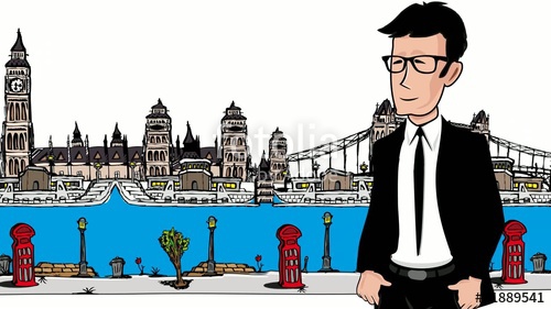 500x281 London City Cartoon Drawing English Businessman Stock Footage