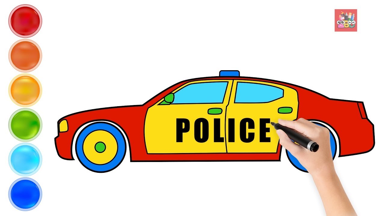 1280x720 Learning Color With City Vehicle Drawing Police Car Nursery Rhymes