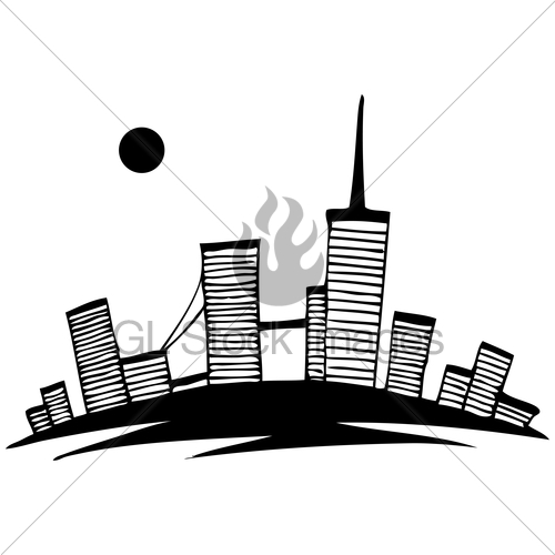 500x500 Black And White Silhouette Of City Vector Simple Drawing Gl