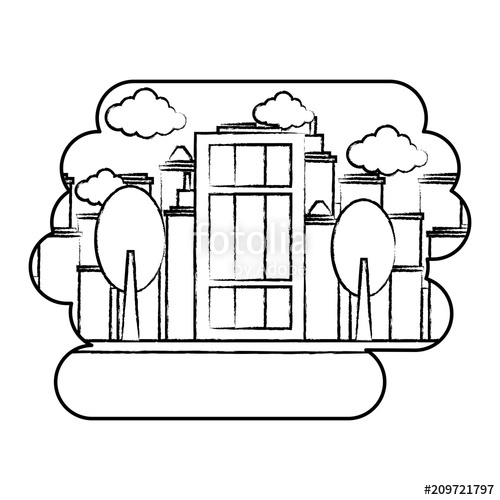 500x500 City Building Over Landscape And White Background, Vector