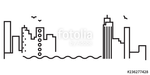 500x250 Continuous Line Drawing Of Modern City Skyline Stock Image