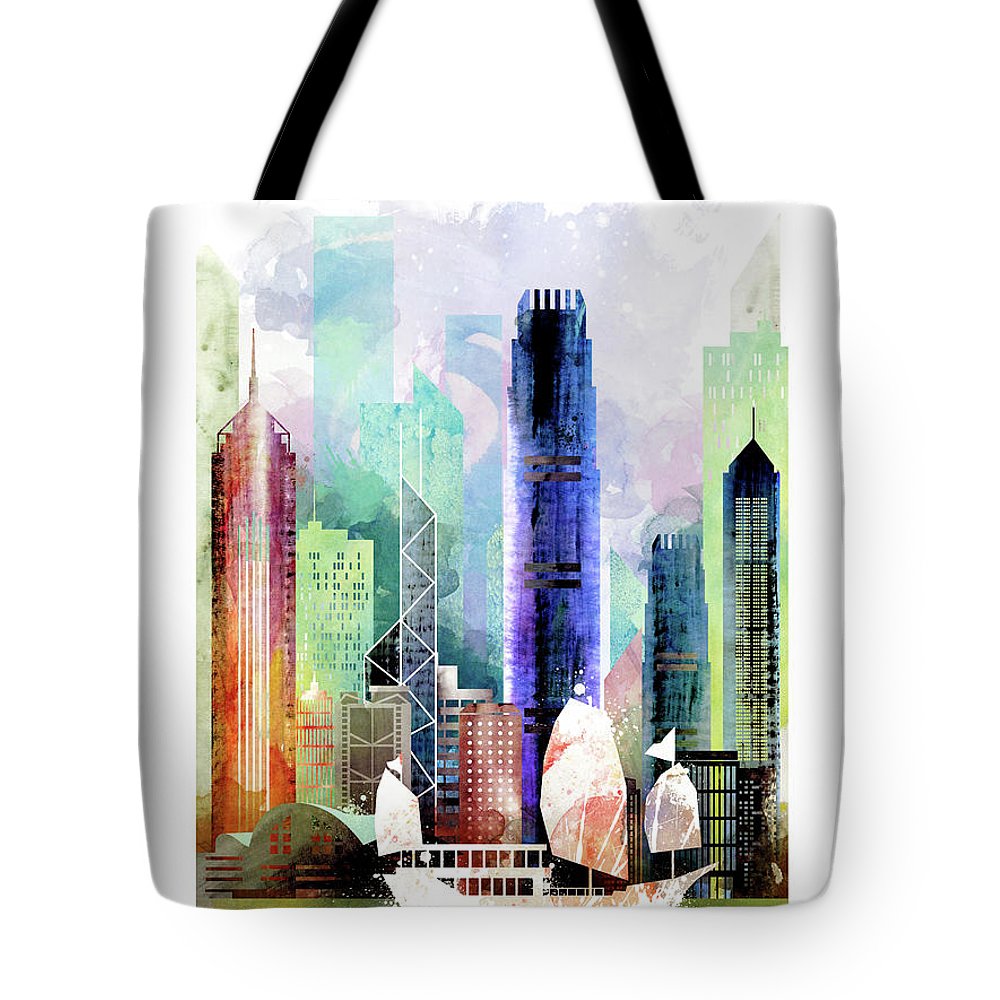 1000x1000 Hong Kong City Skyline Tote Bag For Sale