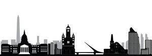 300x111 Buenos Aires City Skyline Drawing With Bridge And Church Royalty