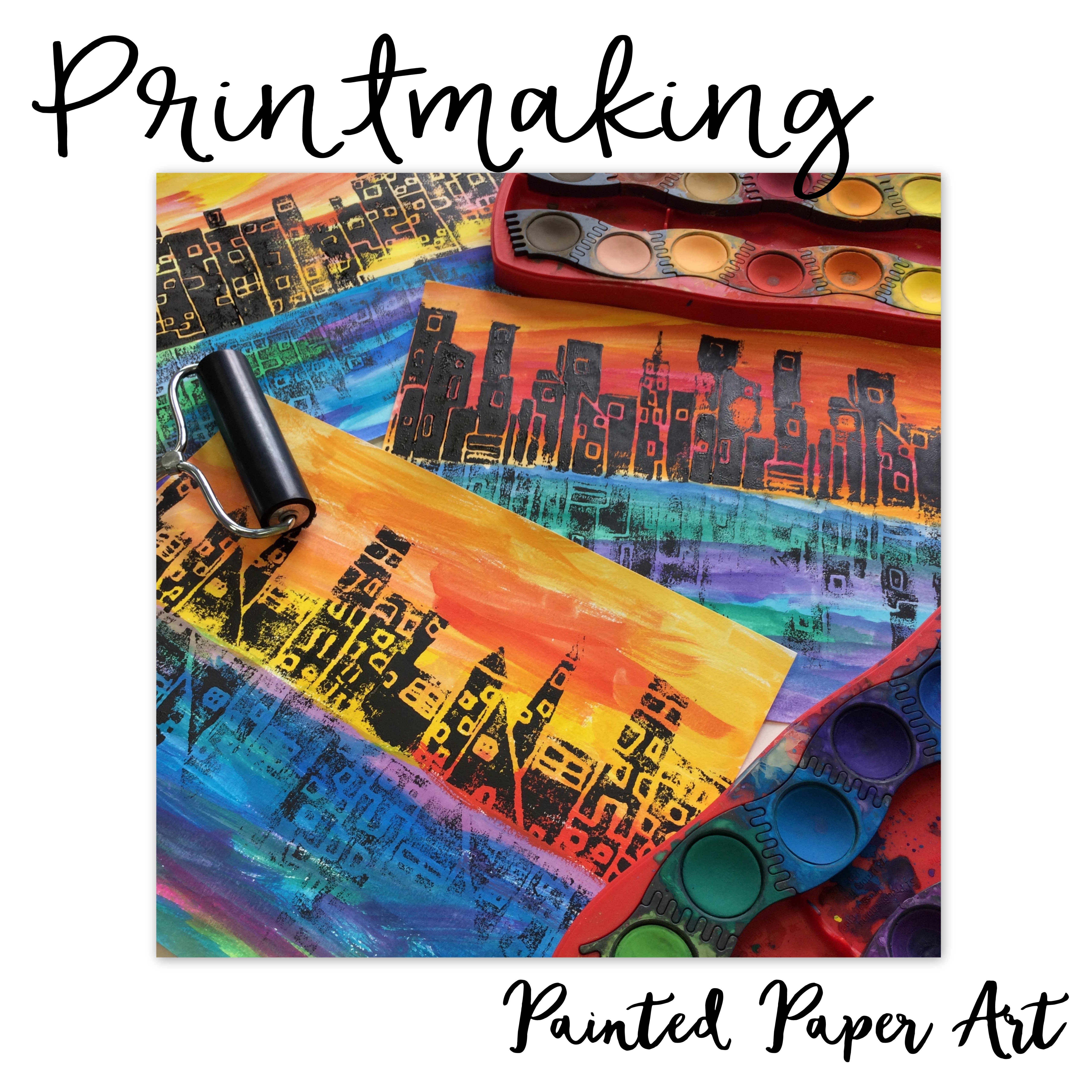 5120x5120 Printmaking I City Skylines With Reflections Painted Paper Art