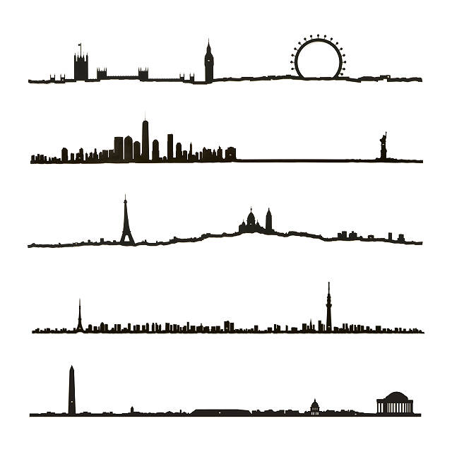 640x640 City Skyline Silhouette Metal Wall Art, Major Cities Uncommongoods